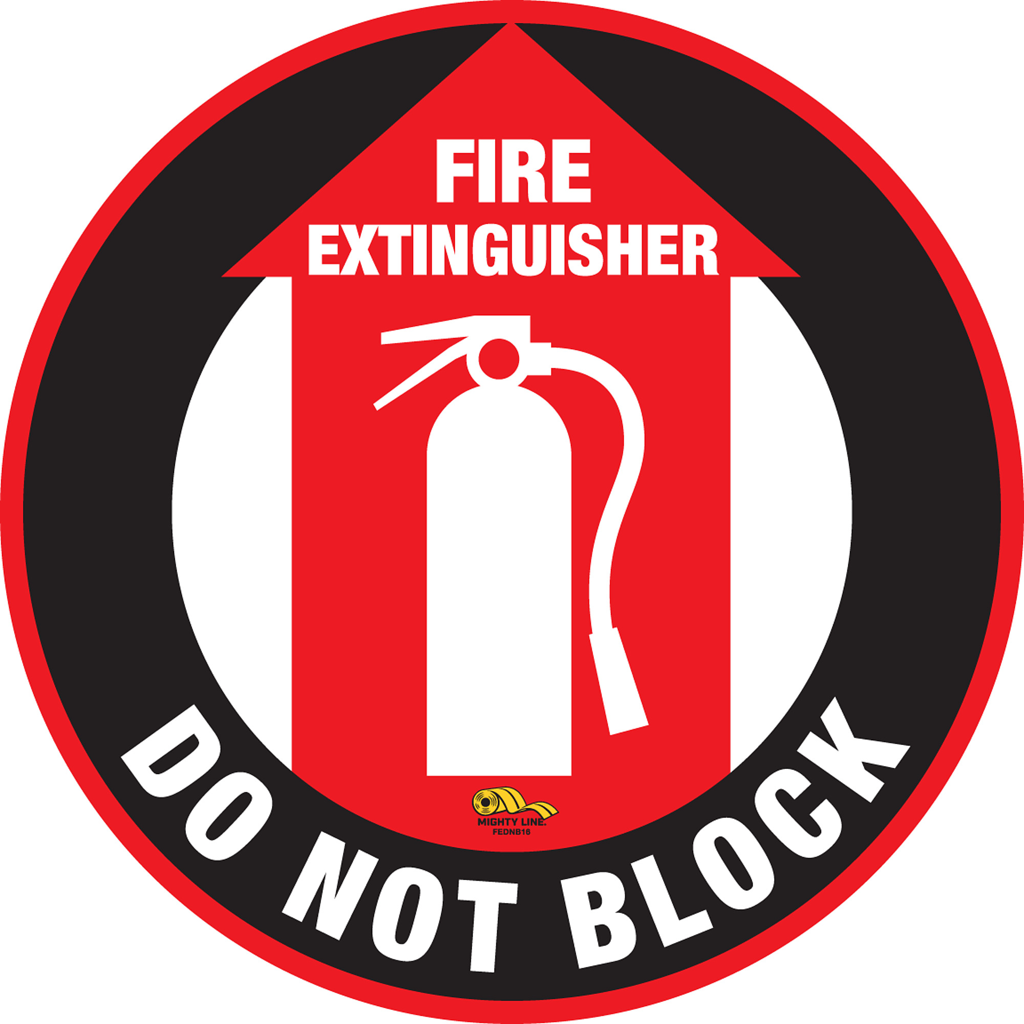 Mighty Line Fire Extinguisher Do Not Block Floor Sign — 16in., Red with Arrow, Model# FEDNB16